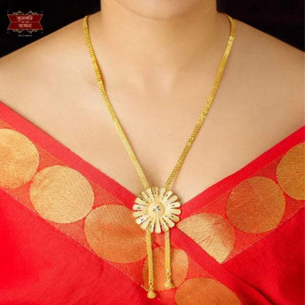 Premium Gold Plated Sunflower Tie Chain with Earrings