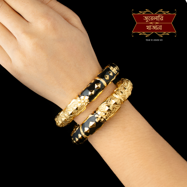 Premium Gold Plated Bahubali Black Minakari Bala image 1
