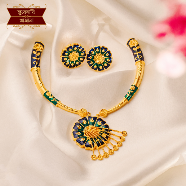 Exclusive Gold Plated Aqua Minakari Flower Pendant Hasuli image 0