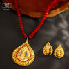Aesthetic Gold Plated Owl in Teardrop Pendant with Earrings image 1