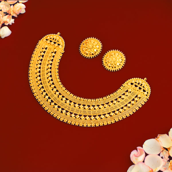 Premium Gold PLated Lahama Chatai Necklace with Earrings
